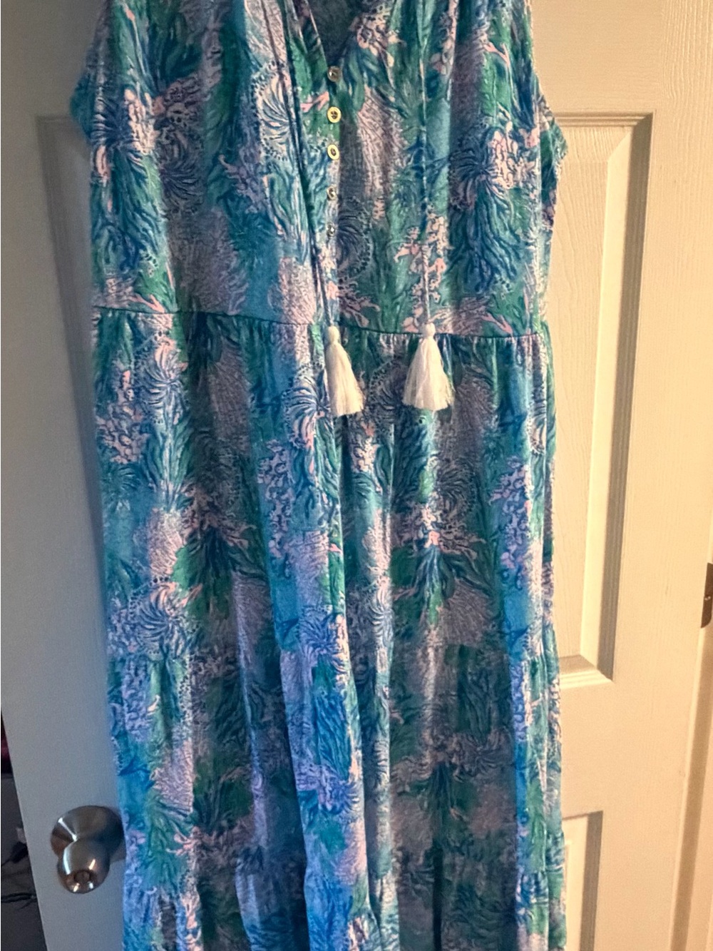 Lilly Pulitzer Blue, Green and Pink Tropical Print Maxi Dress